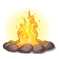 The fire surrounded with stones isolated on a white background. Vector cartoon close-up illustration. Royalty Free Stock Photo