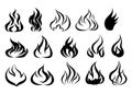 Fire tattoo vector. Fire flames tattoo set. Illustration monochrome flame