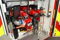 Fire tenders hose pumping system Royalty Free Stock Photo