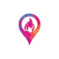 Fire and tennis player gps shape logo icon design