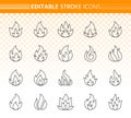 Fire simple black line icons vector set Royalty Free Stock Photo