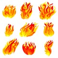 Fire, Torch Flame Icons Set Isolated on White Background. Burning Campfire or Candle Blaze Effect Royalty Free Stock Photo