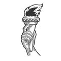 Fire torch in hand sketch engraving vector