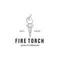 Fire torch logo line art minimalist vector illustration logo , handy fire