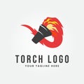 Fire torch logo vector design, line art logo minimalist