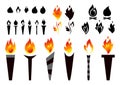 Fire Torch Vector Icons, Torches Silhouettes with Flames