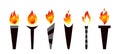 Fire Torch Vector Icons, Torches Silhouettes with Flames