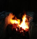 Fire In a Traditional Blacksmith Stove