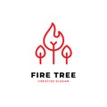 Fire tree forest simple logo design. monoline vector illustration