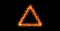 Fire triangle on a black background. Abstract hot triangle, flame frame. Gradually, a burning triangle of fire and Royalty Free Stock Photo