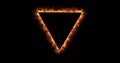 Fire triangle on a black background. Abstract hot triangle, flame frame. Gradually, a burning triangle of fire and Royalty Free Stock Photo