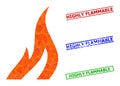 Fire Triangle Icon and Scratched Highly Flammable Simple Stamp Seals