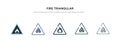Fire triangular icon in different style vector illustration. two colored and black fire triangular vector icons designed in filled