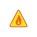 Fire triangular warning sign flat icon Royalty Free Stock Photo