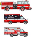 Fire truck and ambulance cars isolated on white