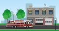 Fire truck on city background