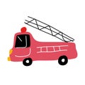 A fire truck drawn for children in the style of a doodle. Royalty Free Stock Photo