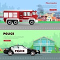 Fire Truck Driving to the and Police Car. Royalty Free Stock Photo