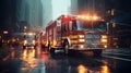 Fire truck with emergency lights on the street Royalty Free Stock Photo