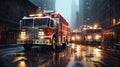 Fire truck with emergency lights on the street Royalty Free Stock Photo