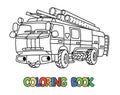 Fire truck or fire engine with eyes Coloring book Royalty Free Stock Photo