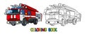 Fire truck or fire engine with eyes Coloring book Royalty Free Stock Photo