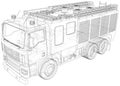 Fire truck. Fire Engine Vector illustration. Wire-frame line isolated. Vector rendering of 3d Royalty Free Stock Photo