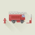 fire truck with fire hose and fire hydrant vector icon flat style Royalty Free Stock Photo