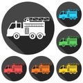 Fire truck, Fire station icons set with long shadow Royalty Free Stock Photo