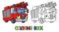 Fire truck or firemachine with eyes Coloring book Royalty Free Stock Photo