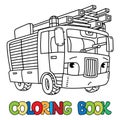 Fire truck or firemachine with eyes Coloring book Royalty Free Stock Photo