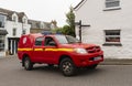 Fire truck in Hugh Town centre, St Marys, Scilly Isles, UK