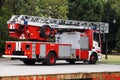 Fire truck hydraulic platform with chassis close-up