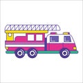 Fire truck icon in trendy flat line style. Bright firefighting v