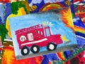 Fire truck illustration collage