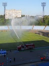 Fire truck irrigated field