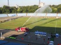 Fire truck irrigated field