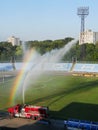 Fire truck irrigated field