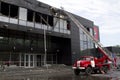 Fire truck near the sports complex Donbass after the fire