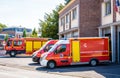 Fire truck and rescue vehicles ready to go in front of a fire station in France Royalty Free Stock Photo