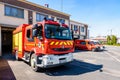 Fire truck and rescue vehicles ready to go in front of a fire station in France Royalty Free Stock Photo