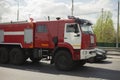 Fire truck on the road. The car goes to extinguish the fire Royalty Free Stock Photo