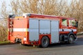Fire truck on the road, modern fire extinguishing equipment.