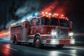 fire truck speeding to the scene of a blaze with lights and sirens blaring Royalty Free Stock Photo