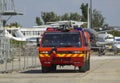 Fire truck stationed on air field