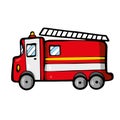 Fire truck on white background Cute Cartoon transport. Royalty Free Stock Photo