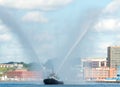 Fire tug boat in harbor Royalty Free Stock Photo