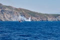 Fire on Turkish yacht in the Mediterranean Sea. Another yacht and Fire extinguishing helicopter Kamov Ka-32 came to the rescue. Ol