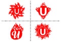 Fire U letter logo and icon design template Royalty Free Stock Photo