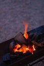 Fire up from charcoal wood outdoor campfire camping